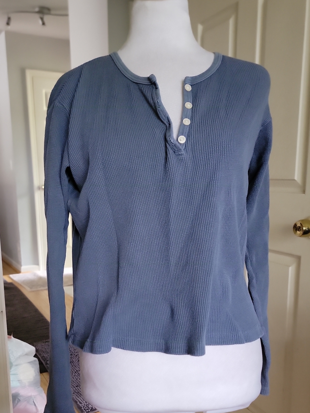 Unk Blue Waffle Henley Long-Sleeve Top